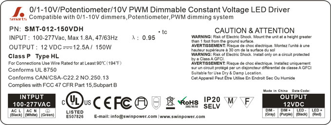 UL approved 150w led driver