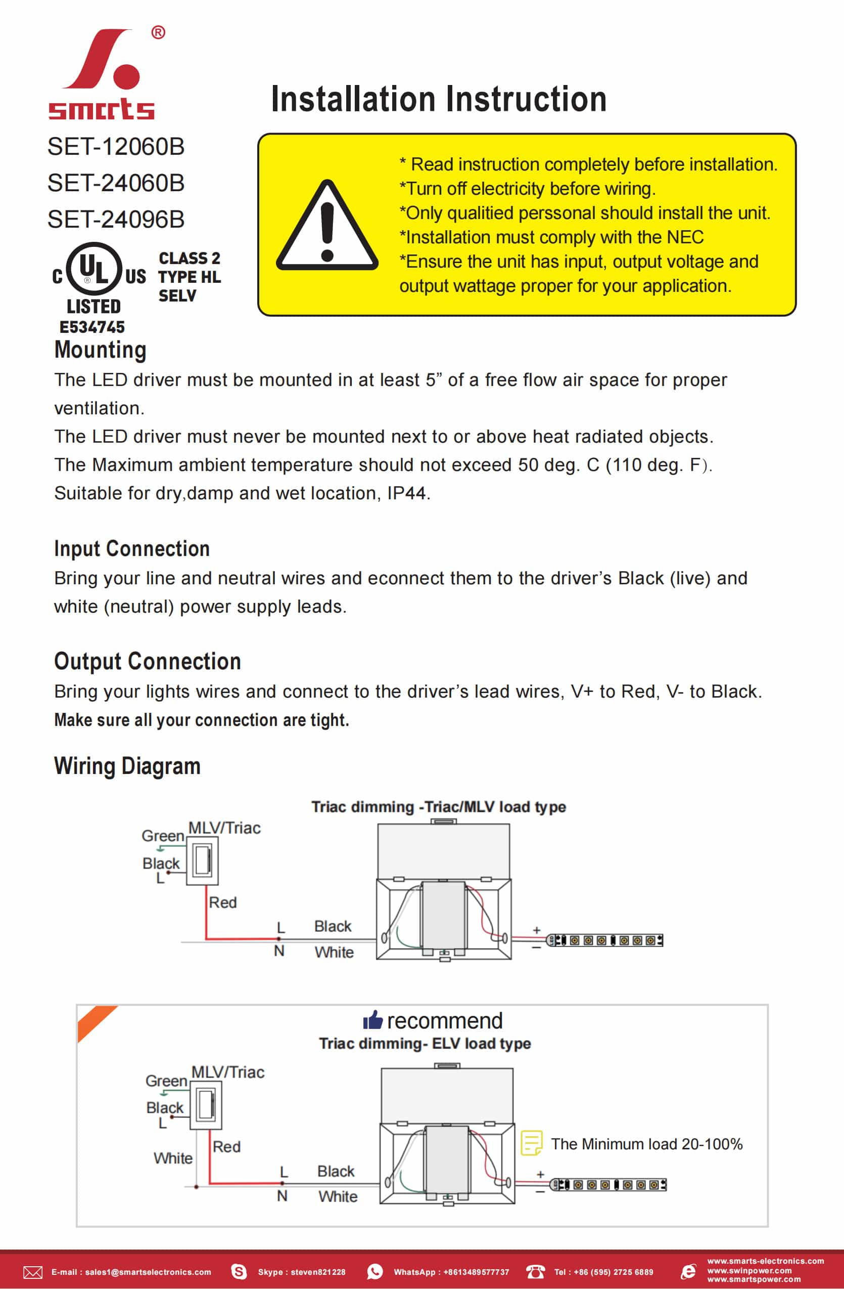 Triac dimming LED Electronic Transformer installation instruction